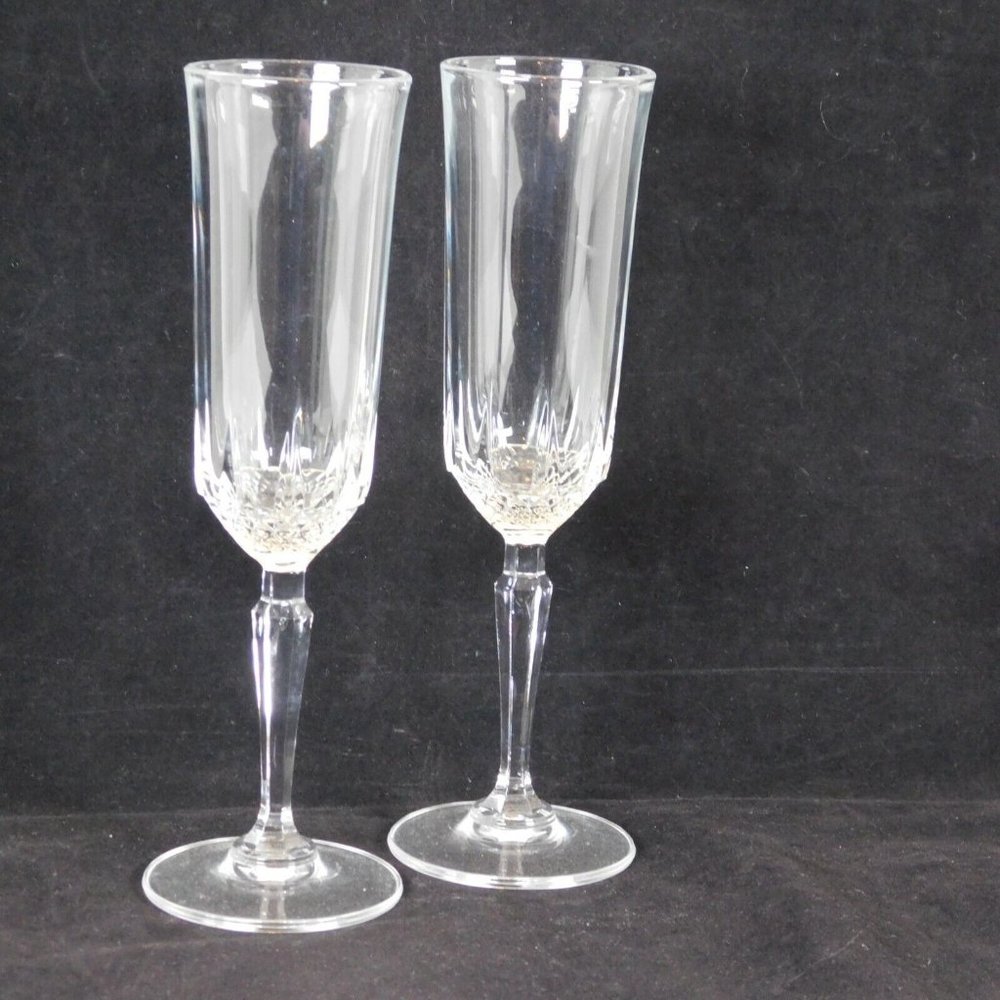 Set of 2 Cut Crystal Champagne Flutes 8.5 in tall Hexagonal Stem Brilliant Cut - Picture 7 of 9